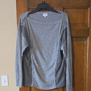 BKE Gray Ribbed Long Sleeve Top